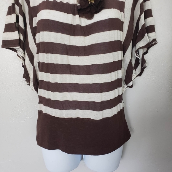 BCX Medium Brown & Beige Striped Top Batwing Y2K Made in USA - Picture 4 of 7